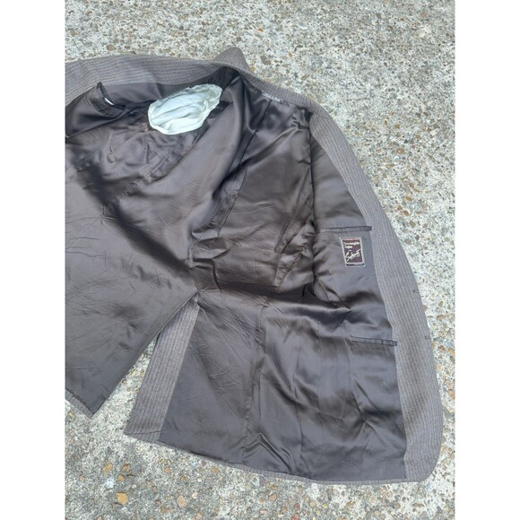 VTG 44 Ermenegildo Zegna Brown Wool Flannel Chalk Stripe Made In Italy 2 Piece - Picture 10 of 16